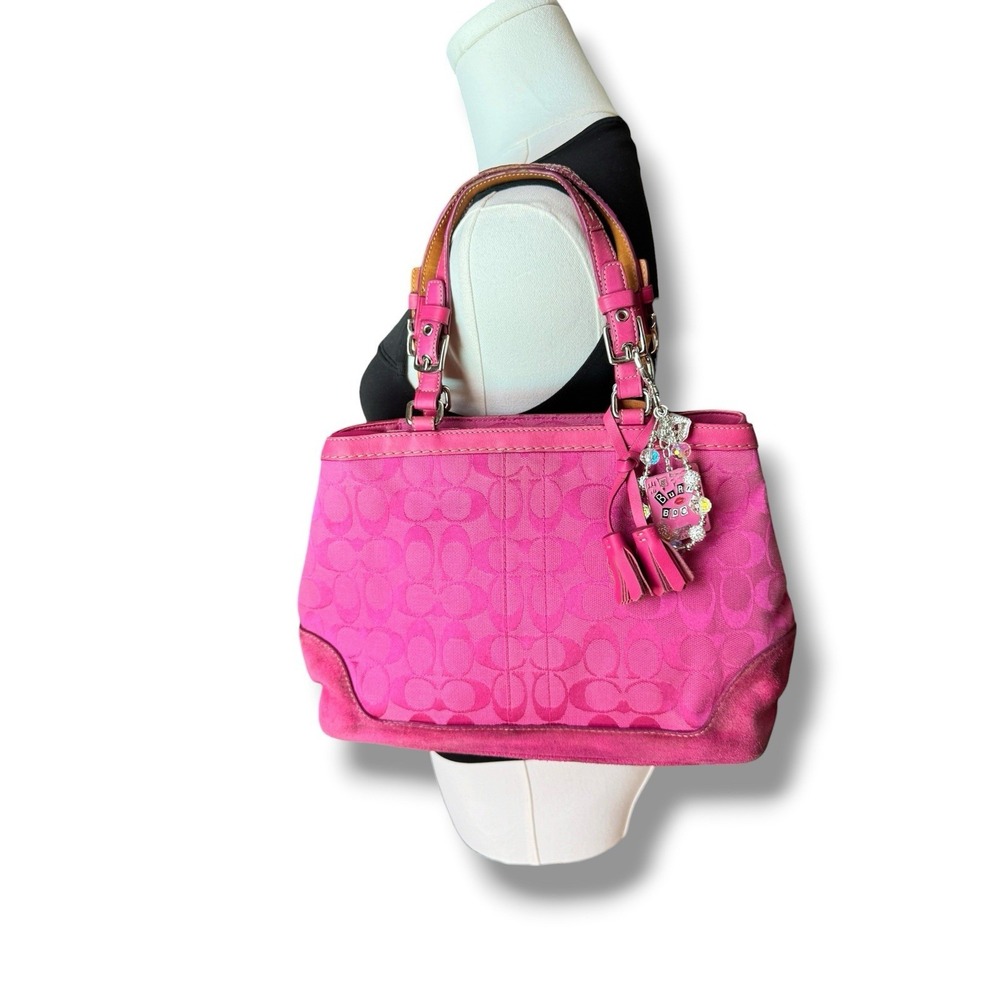 Vtg Y2K Coach Hampton Signature Hot Pink Shoulder Bag Suede Barbiecore 2004 - Picture 4 of 11